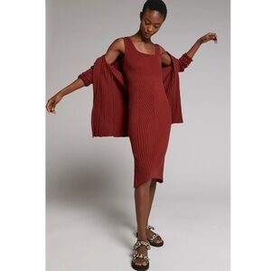 Anthropologie Colleen Ribbed Dress Sweater Cardigan Set